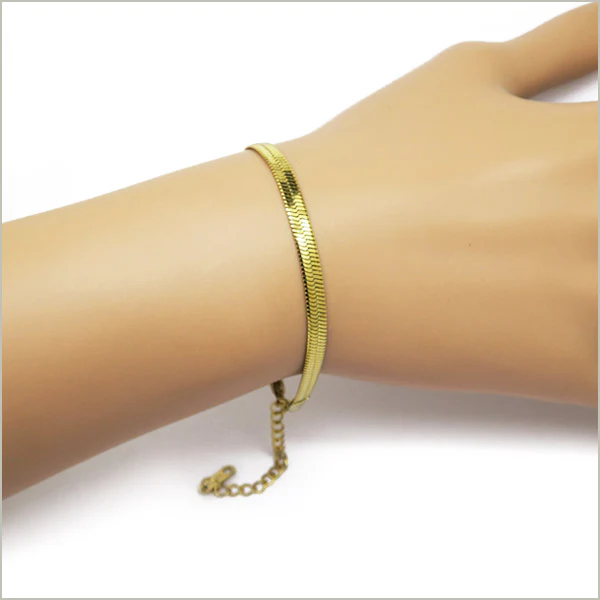 1 bracelet chaine serpent en acier inoxydable doré 15 cm