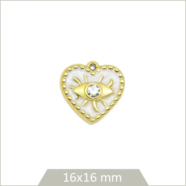 1 breloque cœur blanche œil acier inoxydable doré – Image 2